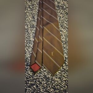 Vintage Yves Saint Laurent Brown Striped Men's Tie 3 × 53